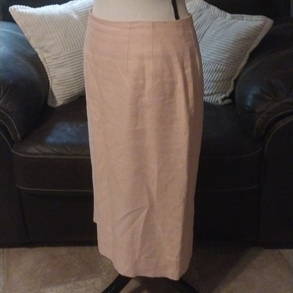 Blassport Pink Linen Long Pencil Skirt with Back Split Size 8P - Picture 3 of 8